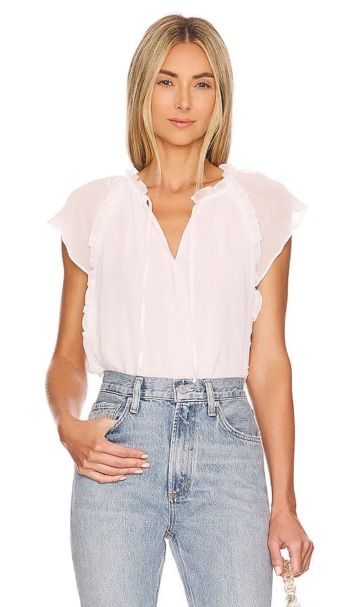 1. STATE Ruffled Raglan Tie Neck Top in Ivory