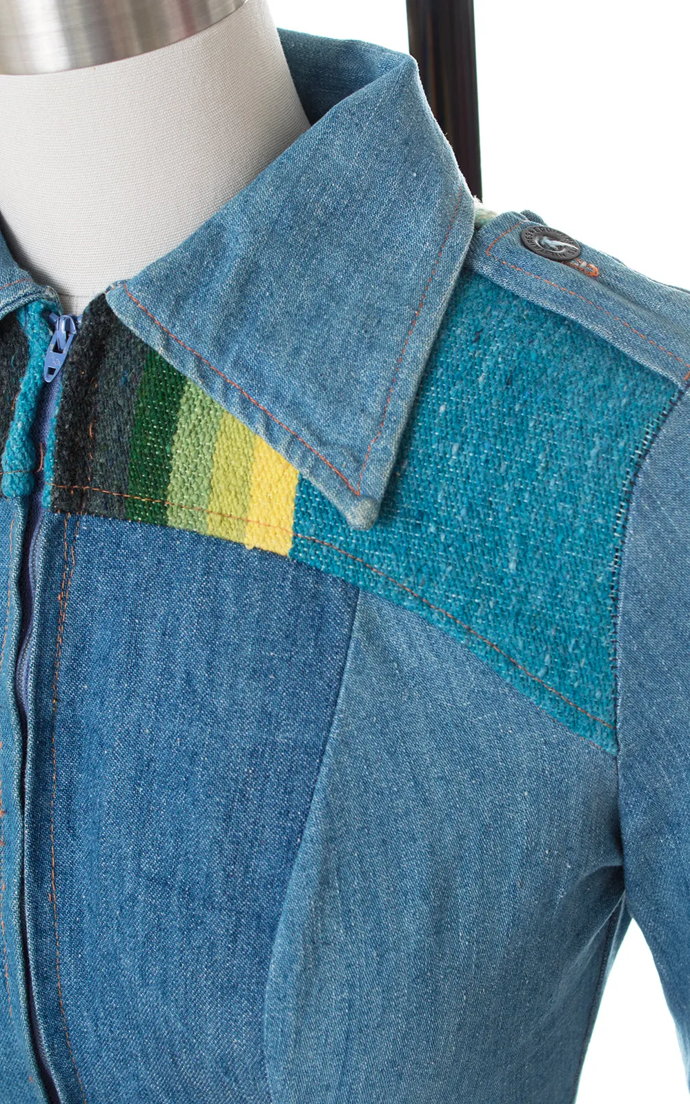 1970s Rainbow Wool & Denim Bell Bottom Jumpsuit | x-small / modern 0/2