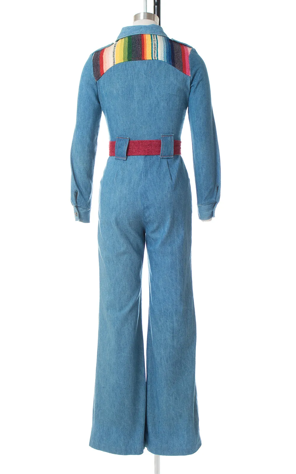 1970s Rainbow Wool & Denim Bell Bottom Jumpsuit | x-small / modern 0/2