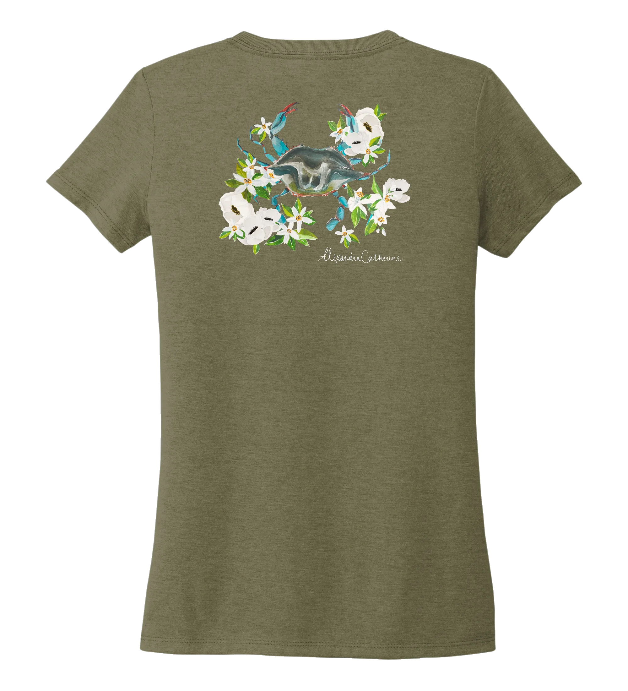 Alexandra Catherine, Blue Crab, Women's V-neck T-shirt in Earthy Green