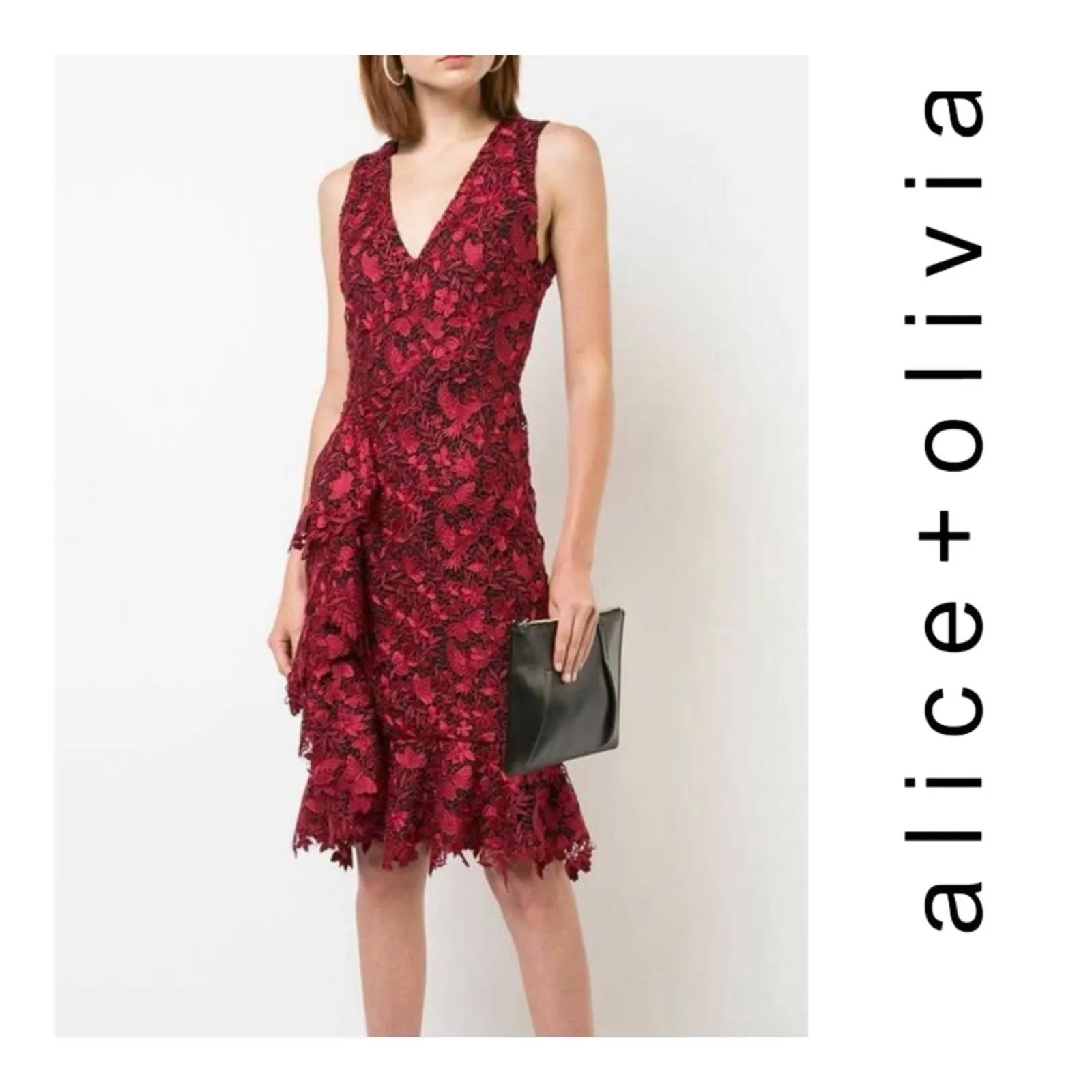 Alice   Olivia Katia Ruffled Lace Sheath Dress Size 4