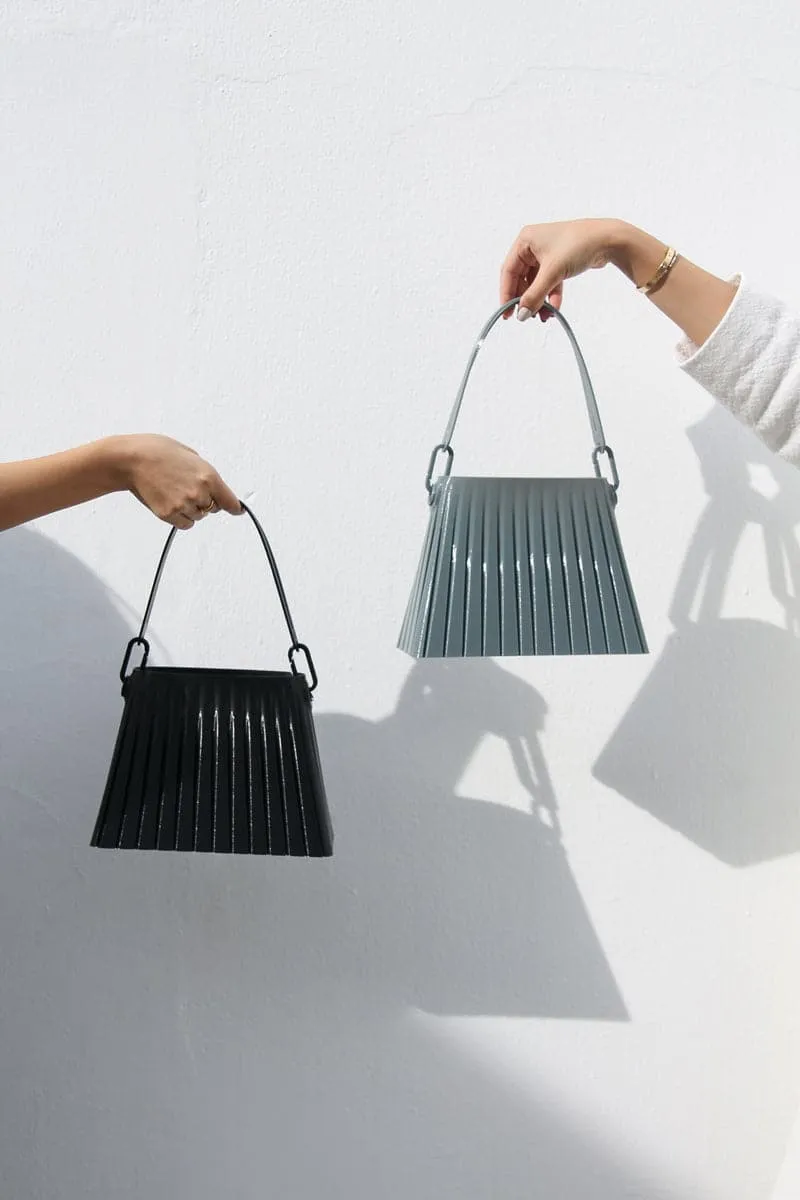 BLACK PLEATED TOP HANDLE BAG