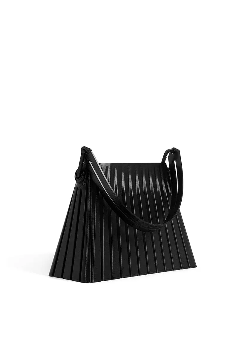 BLACK PLEATED TOP HANDLE BAG
