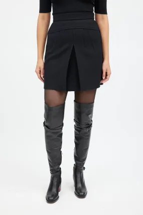 Black Pleated Wool Mini Skirt