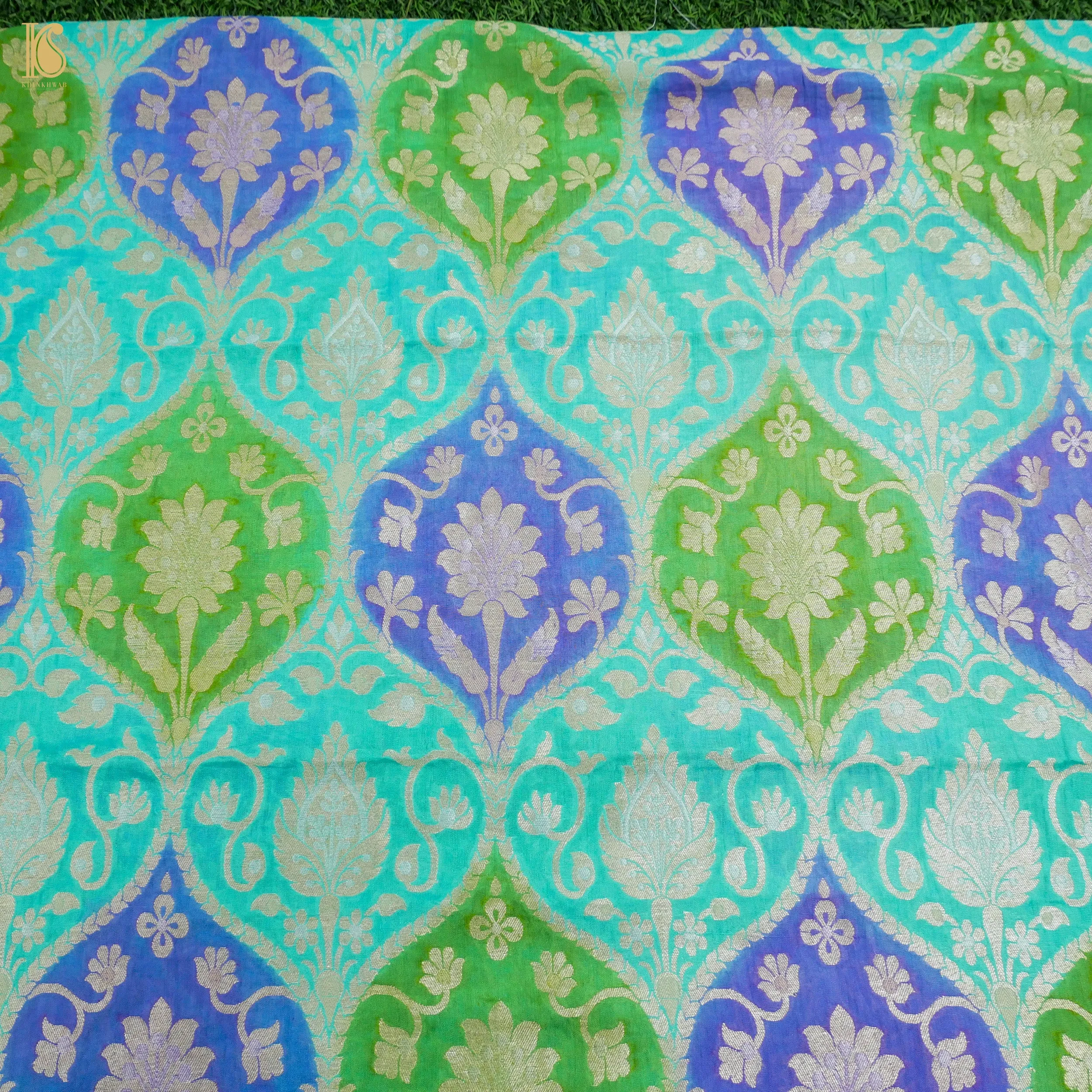 Blue Pure Georgette Banarasi Fabric with Hand Brush