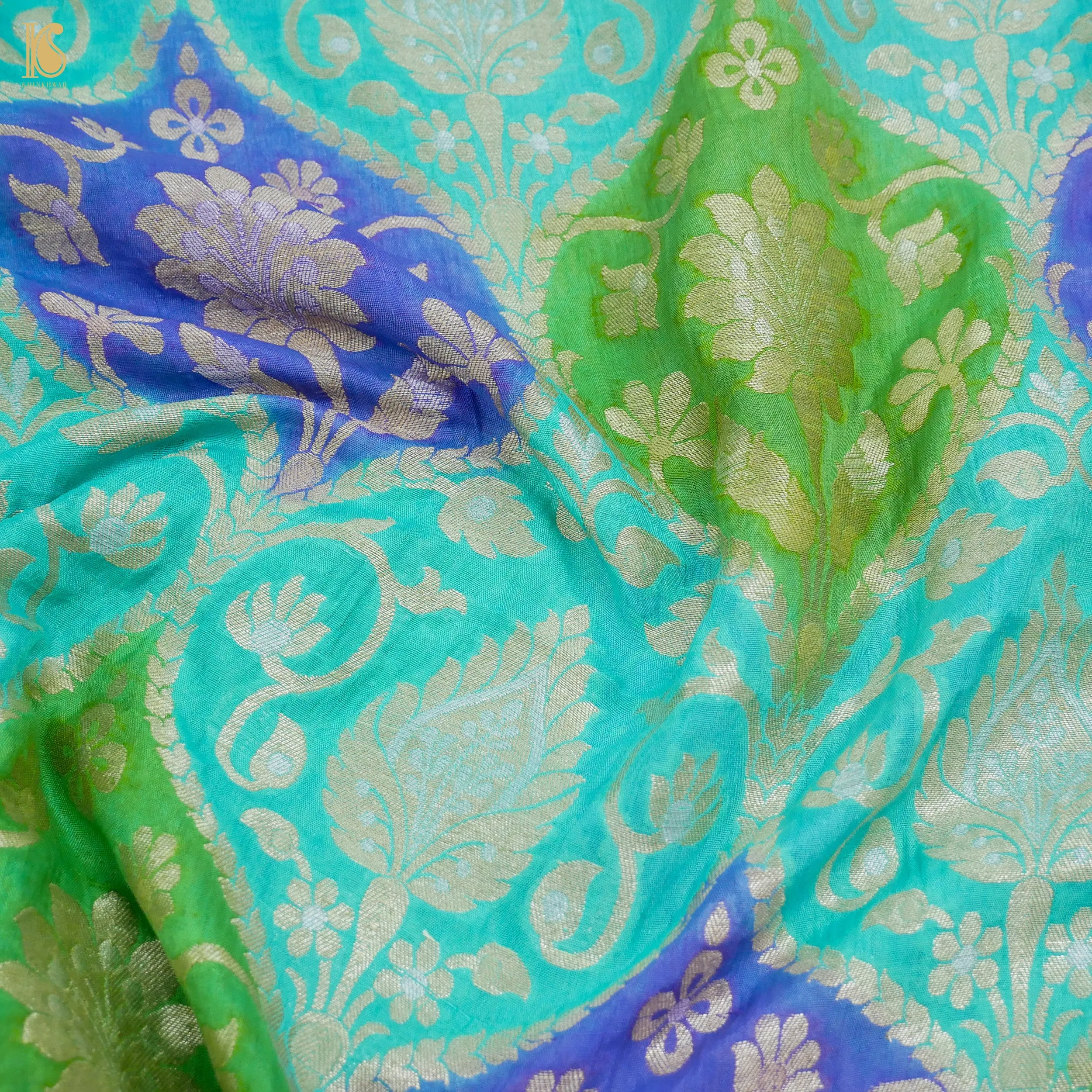 Blue Pure Georgette Banarasi Fabric with Hand Brush