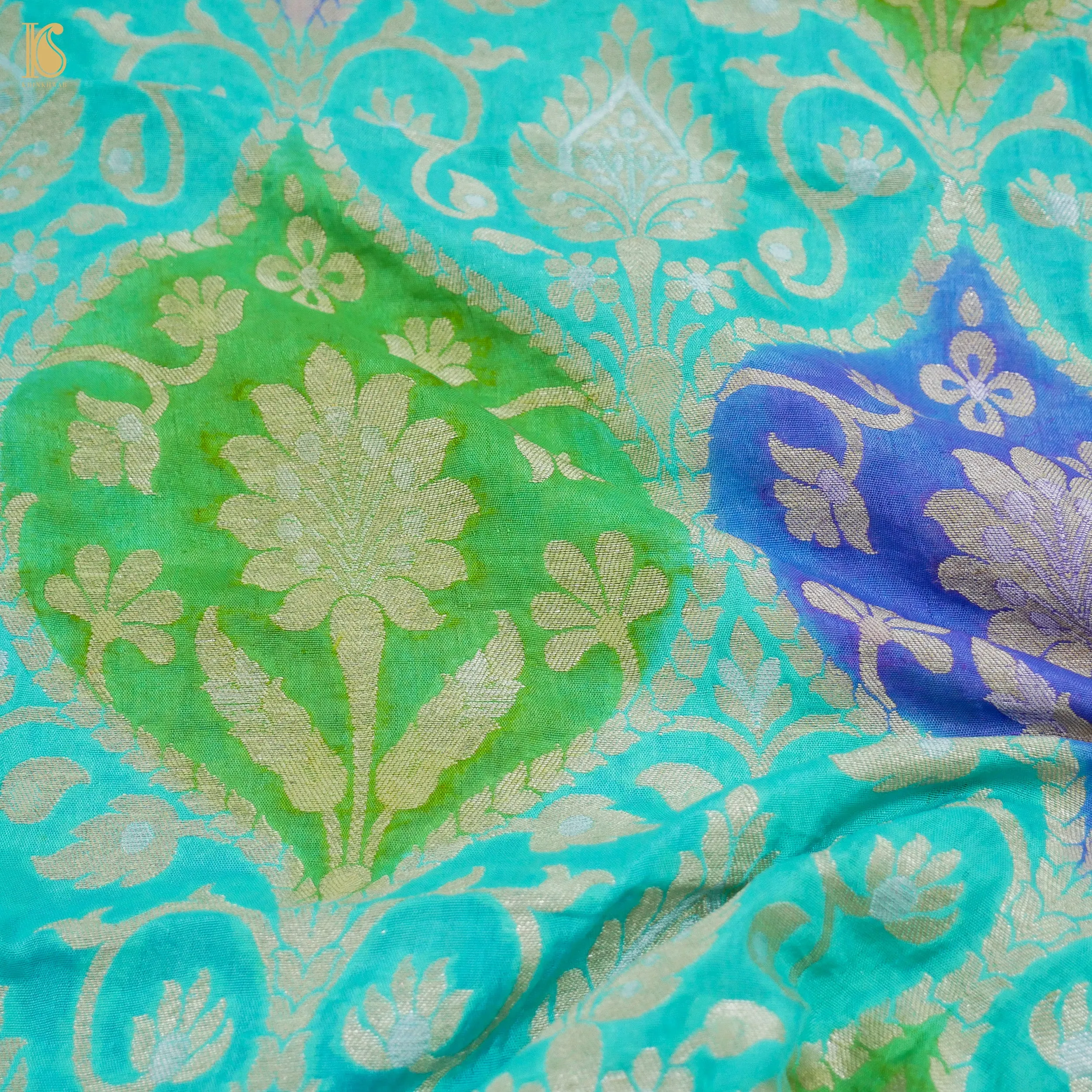 Blue Pure Georgette Banarasi Fabric with Hand Brush