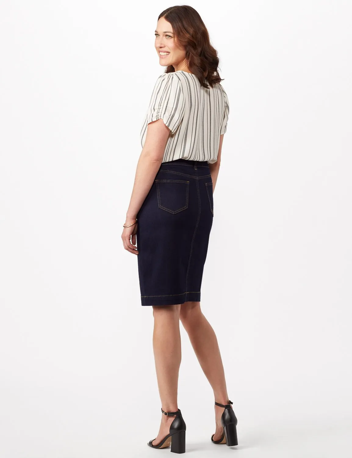 Button Front Denim Skirt