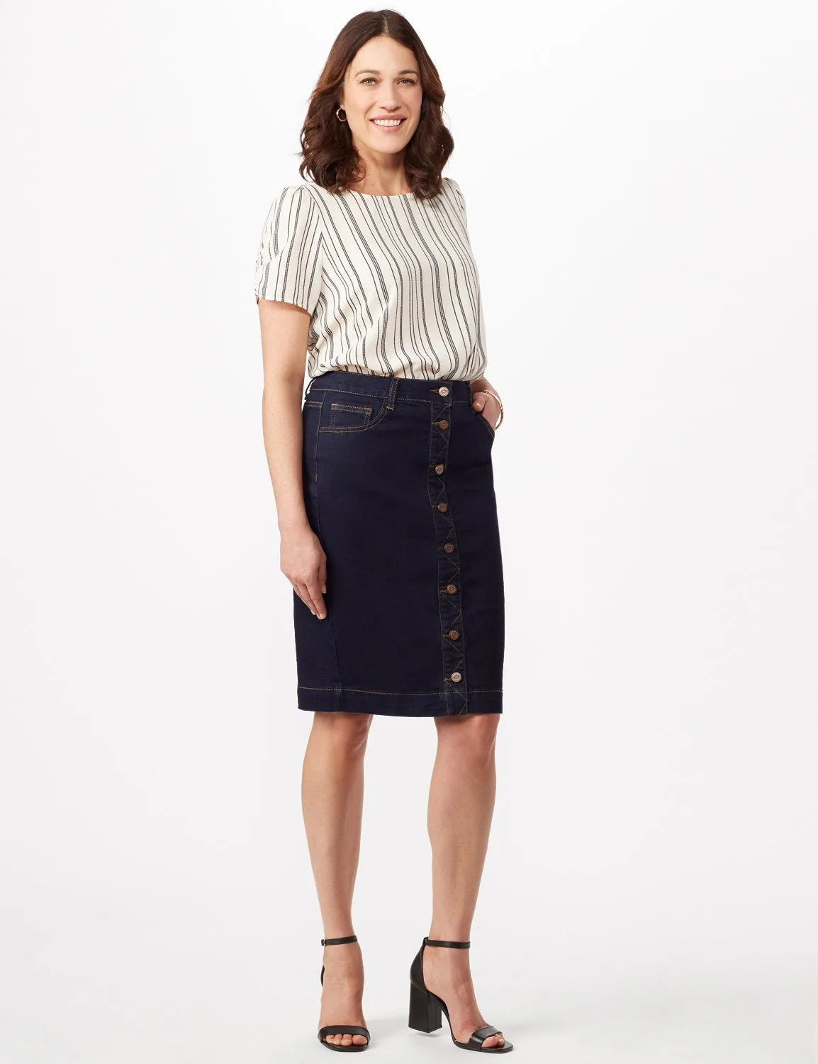 Button Front Denim Skirt