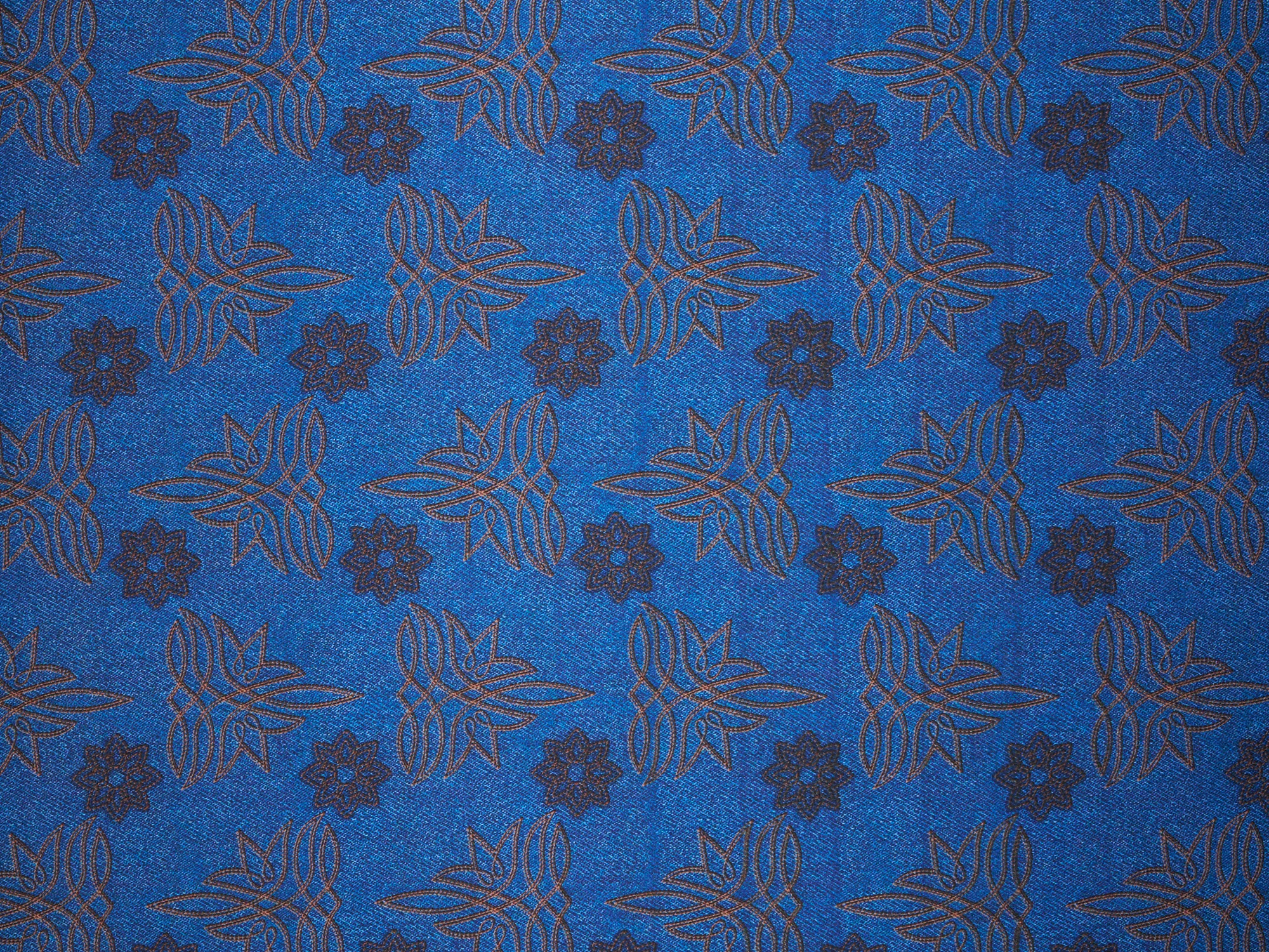 Charmeuse Satin  fabric by the yard -    Denim medallion     print
