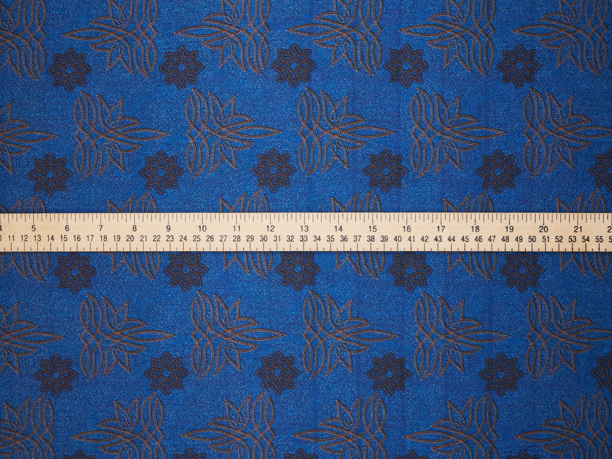 Charmeuse Satin  fabric by the yard -    Denim medallion     print