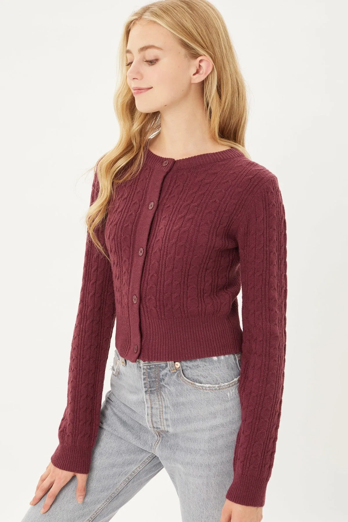 Classic Button-Up Long Sleeve Cable Knit Top Sweater Cardigan