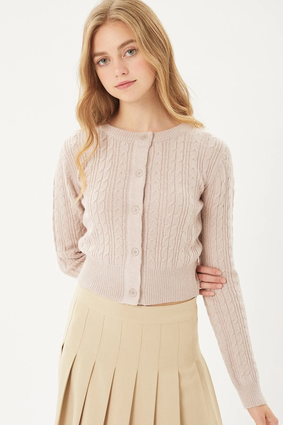 Classic Button-Up Long Sleeve Cable Knit Top Sweater Cardigan