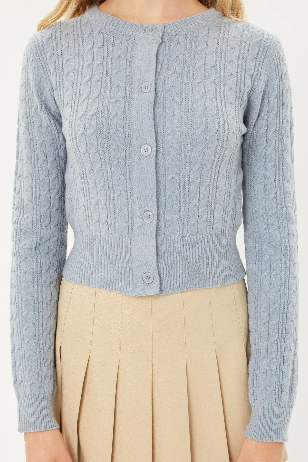 Classic Button-Up Long Sleeve Cable Knit Top Sweater Cardigan