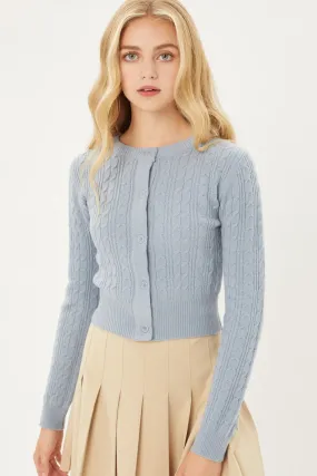 Classic Button-Up Long Sleeve Cable Knit Top Sweater Cardigan