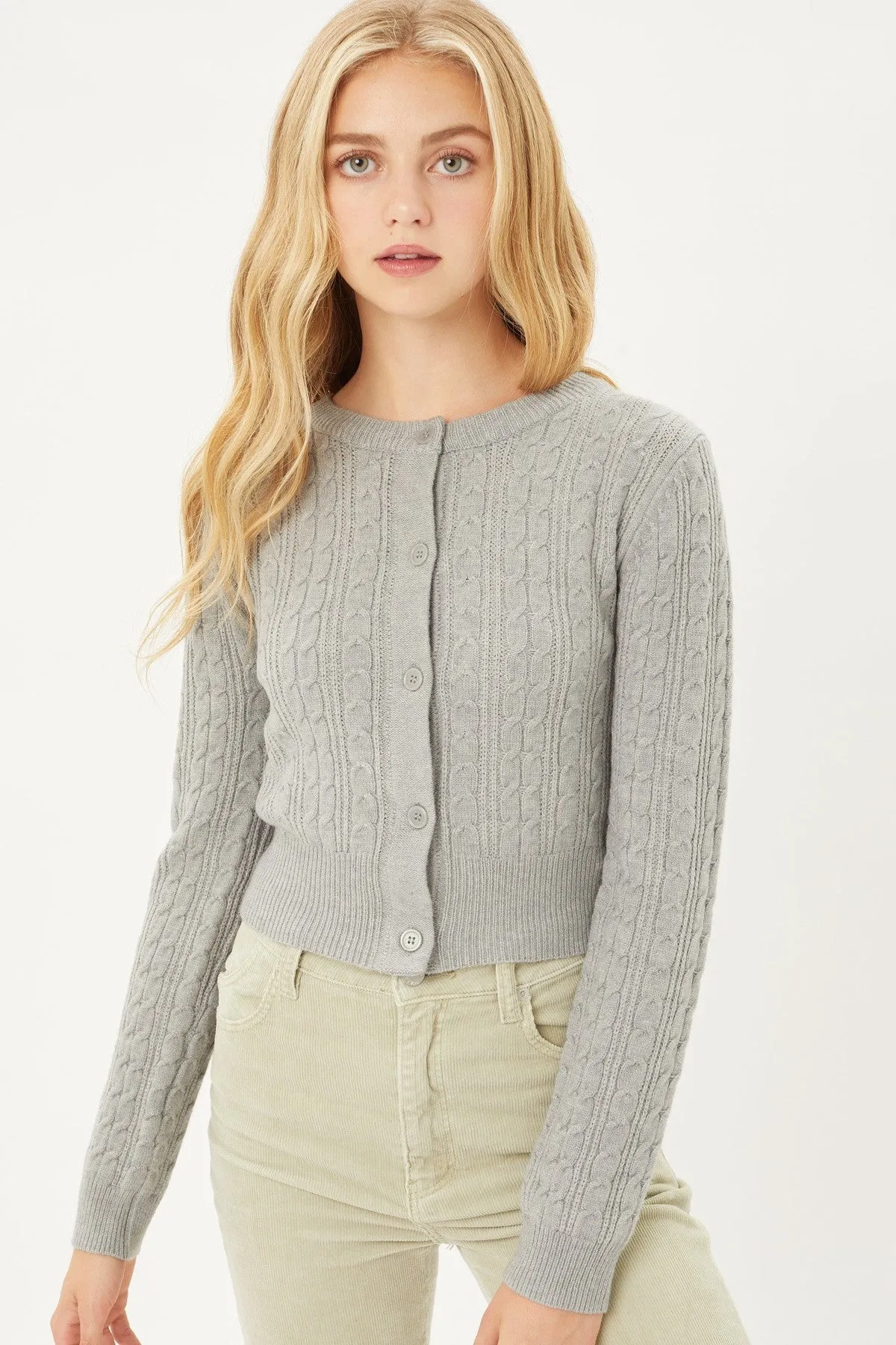 Classic Button-Up Long Sleeve Cable Knit Top Sweater Cardigan
