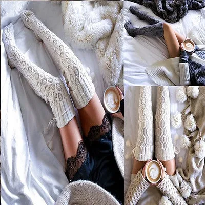 Cute Knit Cable High Stockings