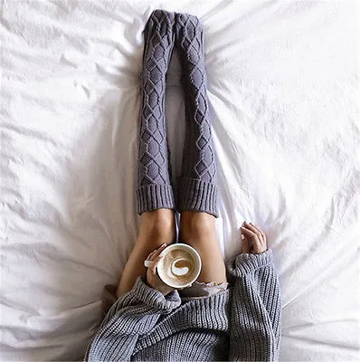 Cute Knit Cable High Stockings
