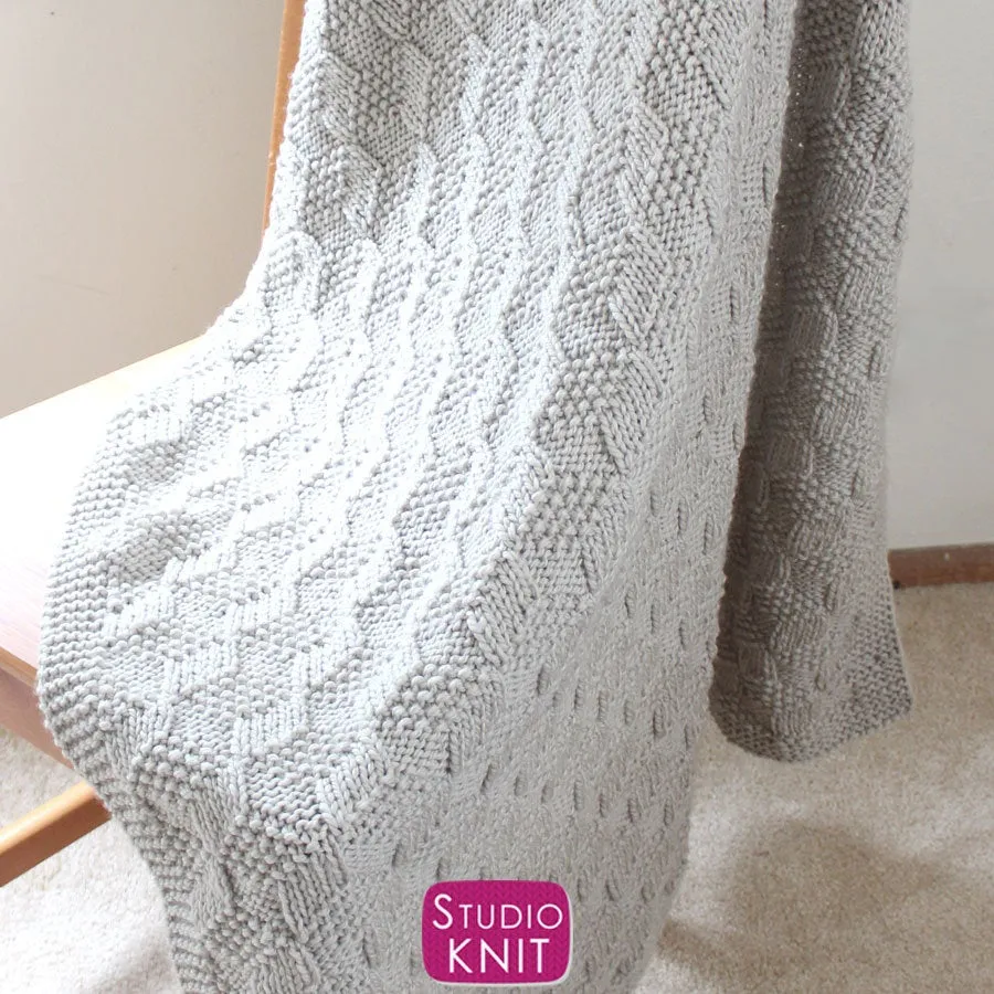 Easy Knitted Blanket in Tumbling Blocks Pattern - PDF Download