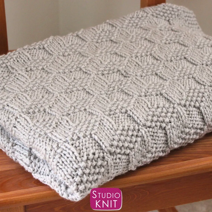 Easy Knitted Blanket in Tumbling Blocks Pattern - PDF Download