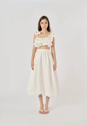Evelora White Pleated Chiffon Midi Skirt