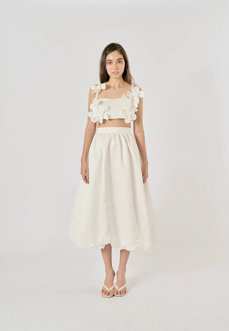 Evelora White Pleated Chiffon Midi Skirt