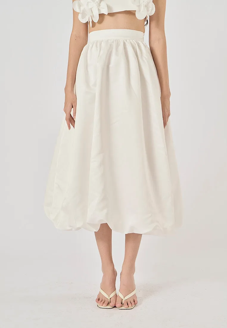 Evelora White Pleated Chiffon Midi Skirt