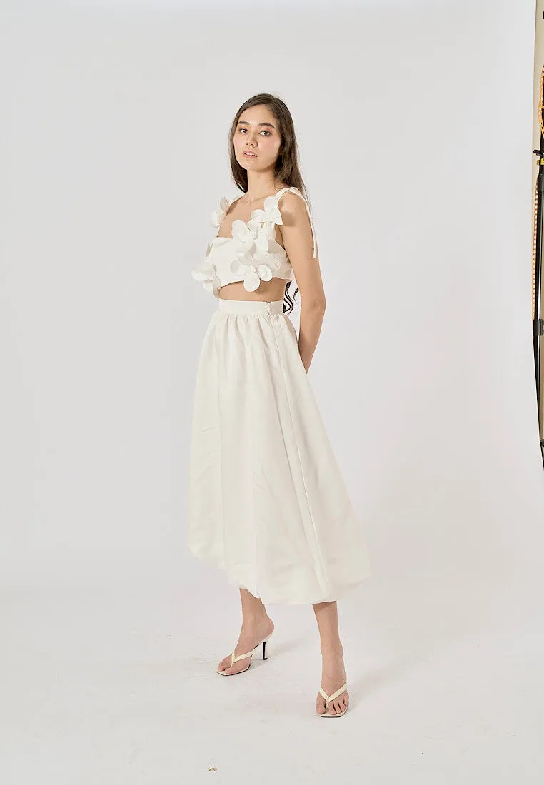 Evelora White Pleated Chiffon Midi Skirt