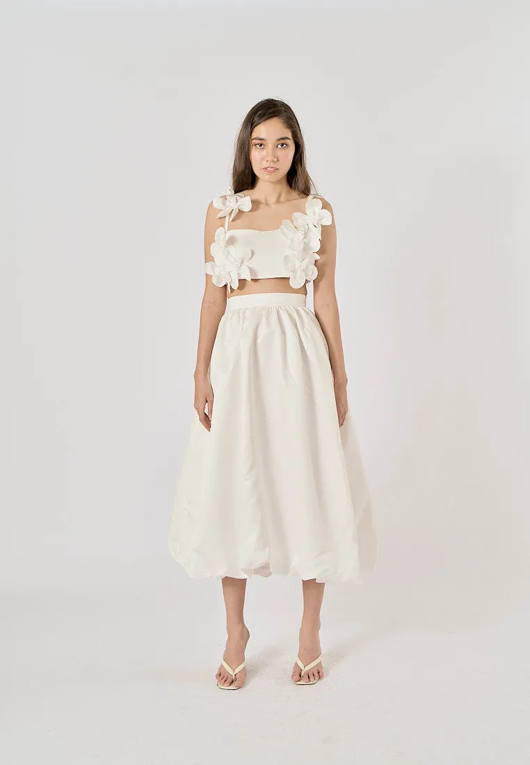 Evelora White Pleated Chiffon Midi Skirt