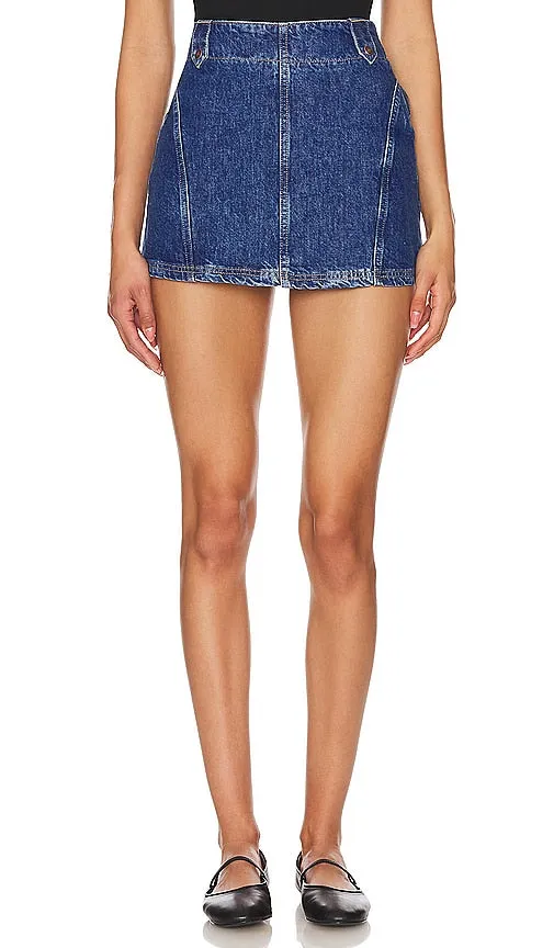 Free People Runaway Denim Skirt in Blue