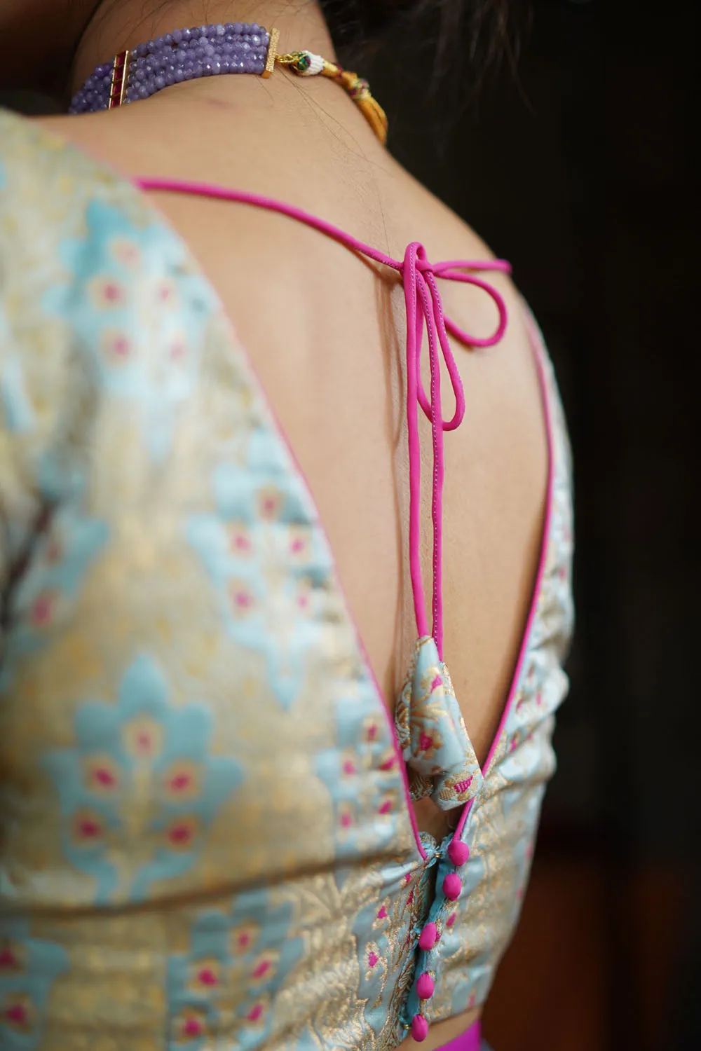 Heather Blue Meenakari Silk Blouse Mix and Match Blouse for saree, Made to Order