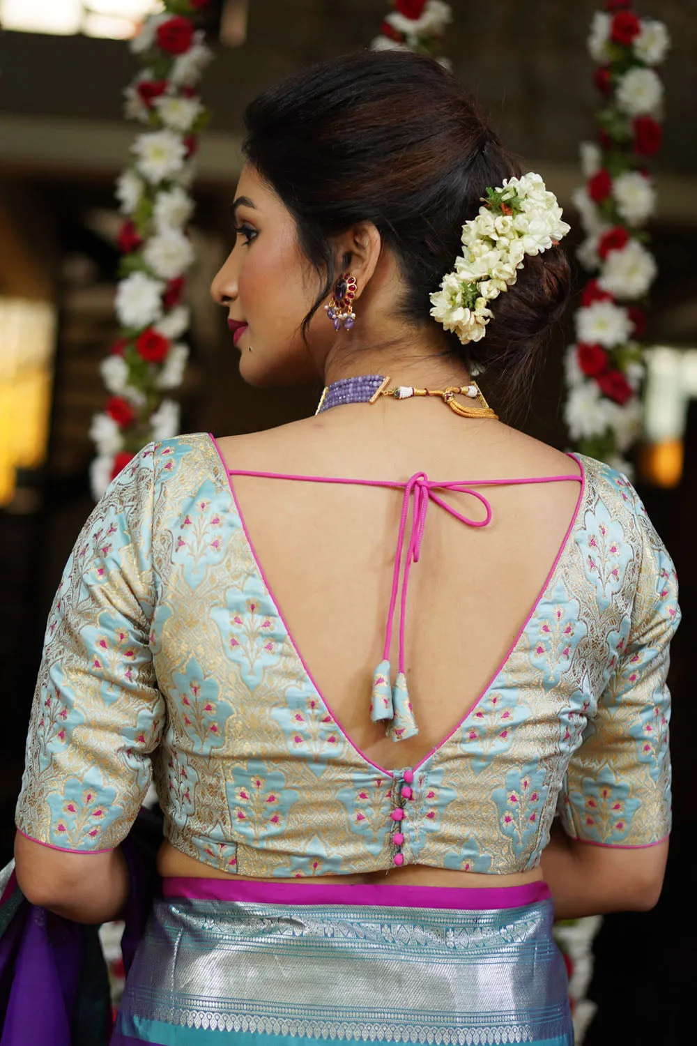 Heather Blue Meenakari Silk Blouse Mix and Match Blouse for saree, Made to Order