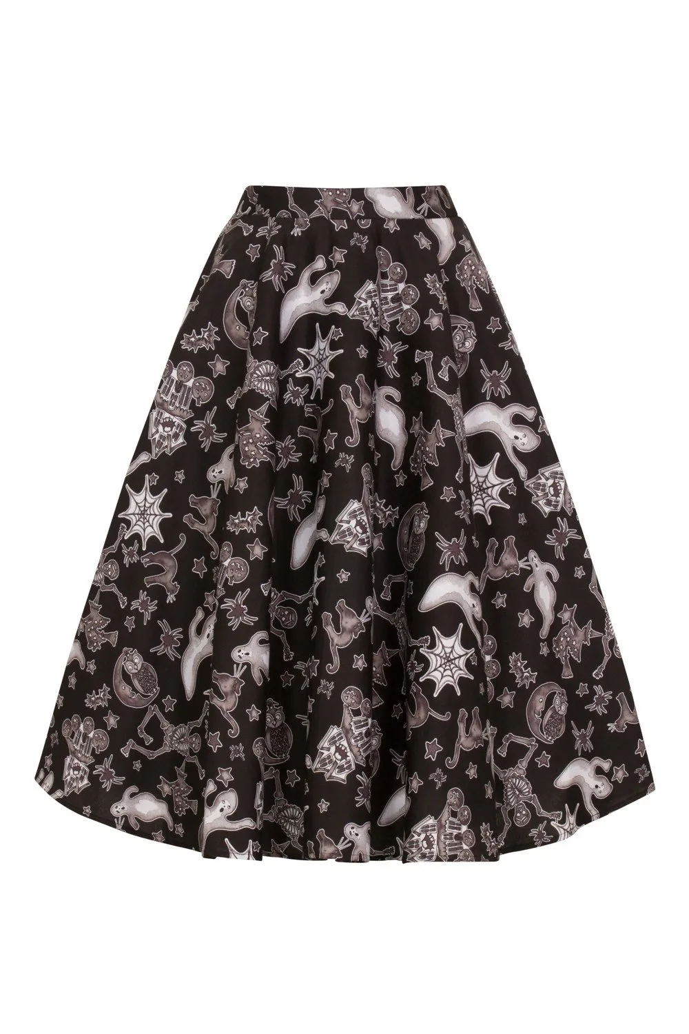 Hell Bunny Spooky Halloween Pocket skirt - Halloween Spirit Ghost Spooky House Witch Print Swing Skirt