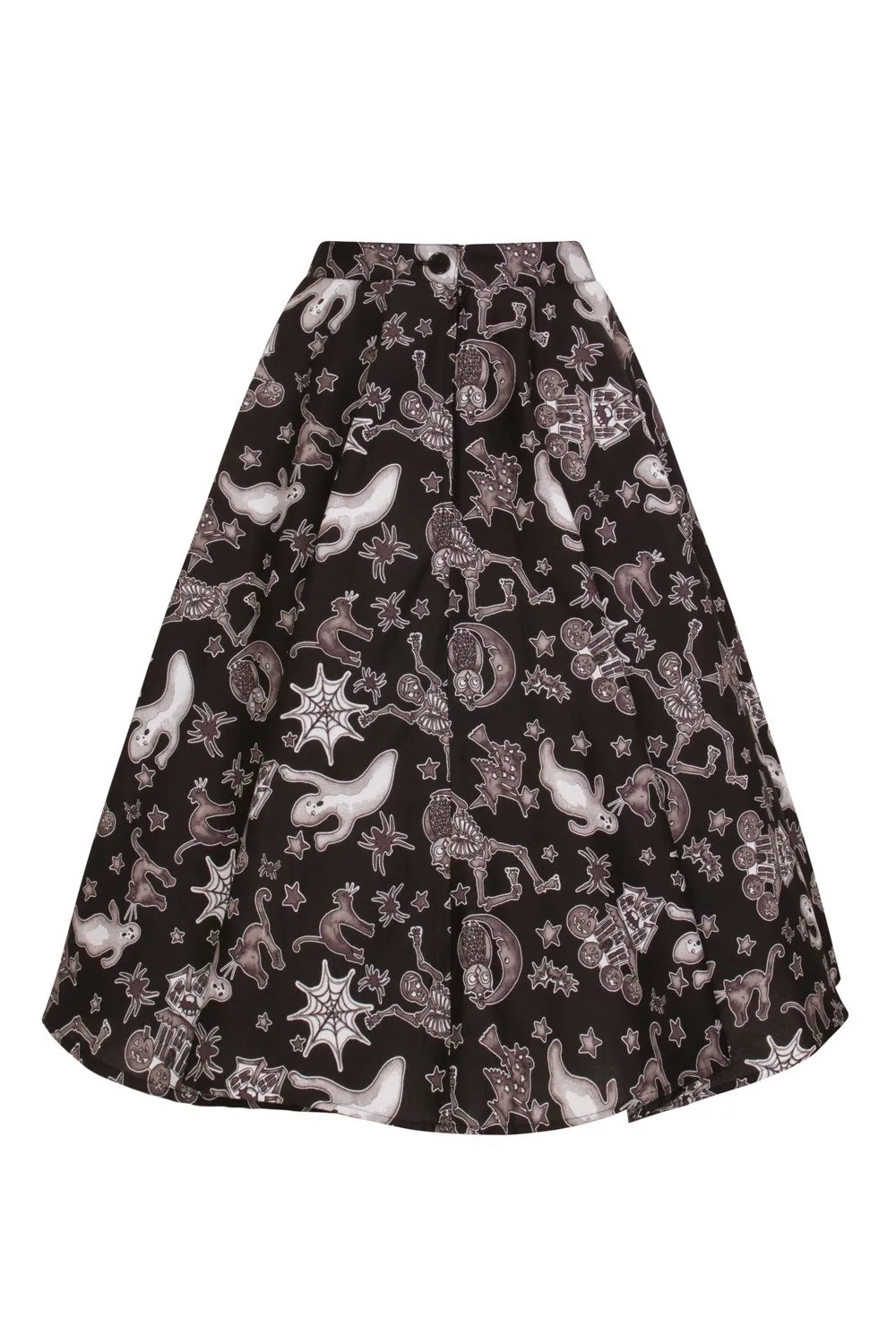 Hell Bunny Spooky Halloween Pocket skirt - Halloween Spirit Ghost Spooky House Witch Print Swing Skirt