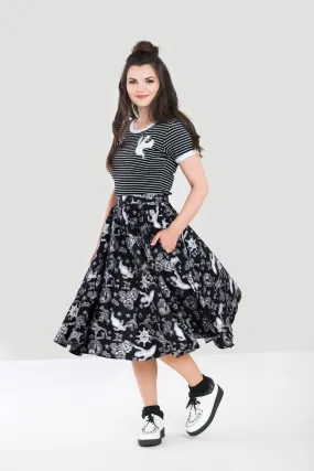 Hell Bunny Spooky Halloween Pocket skirt - Halloween Spirit Ghost Spooky House Witch Print Swing Skirt