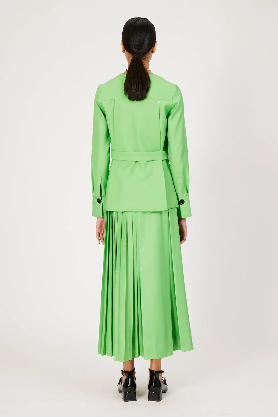 kelly green hand-pleated midi skirt