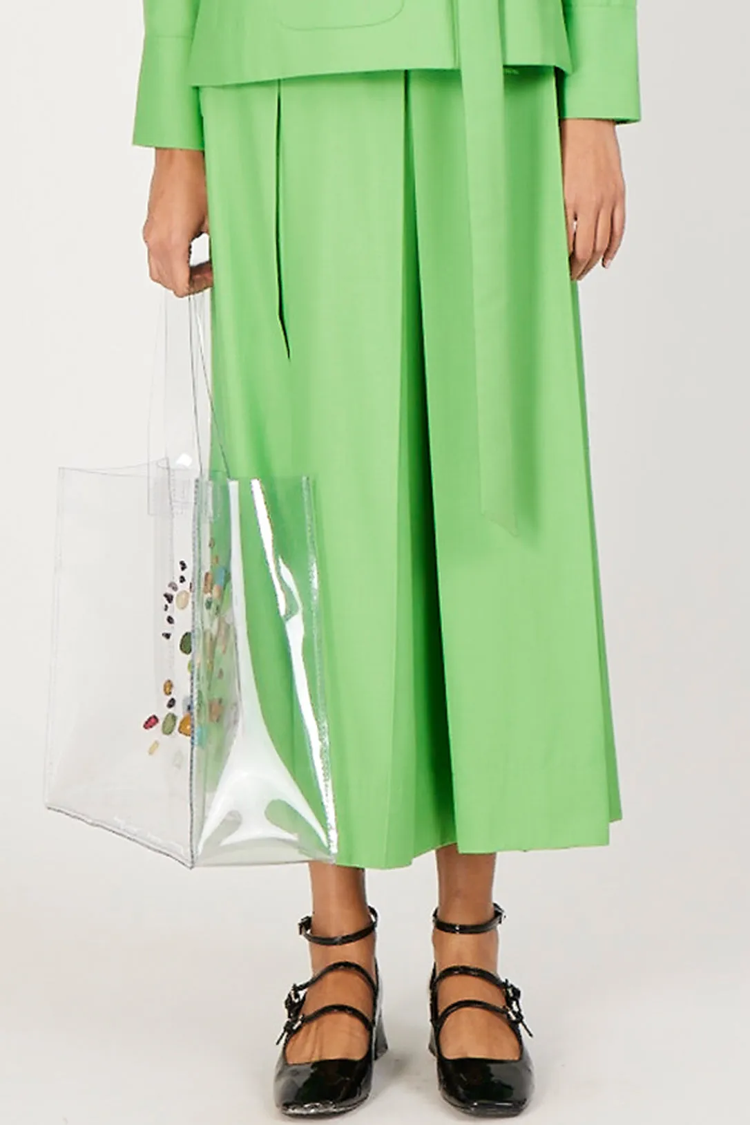 kelly green hand-pleated midi skirt