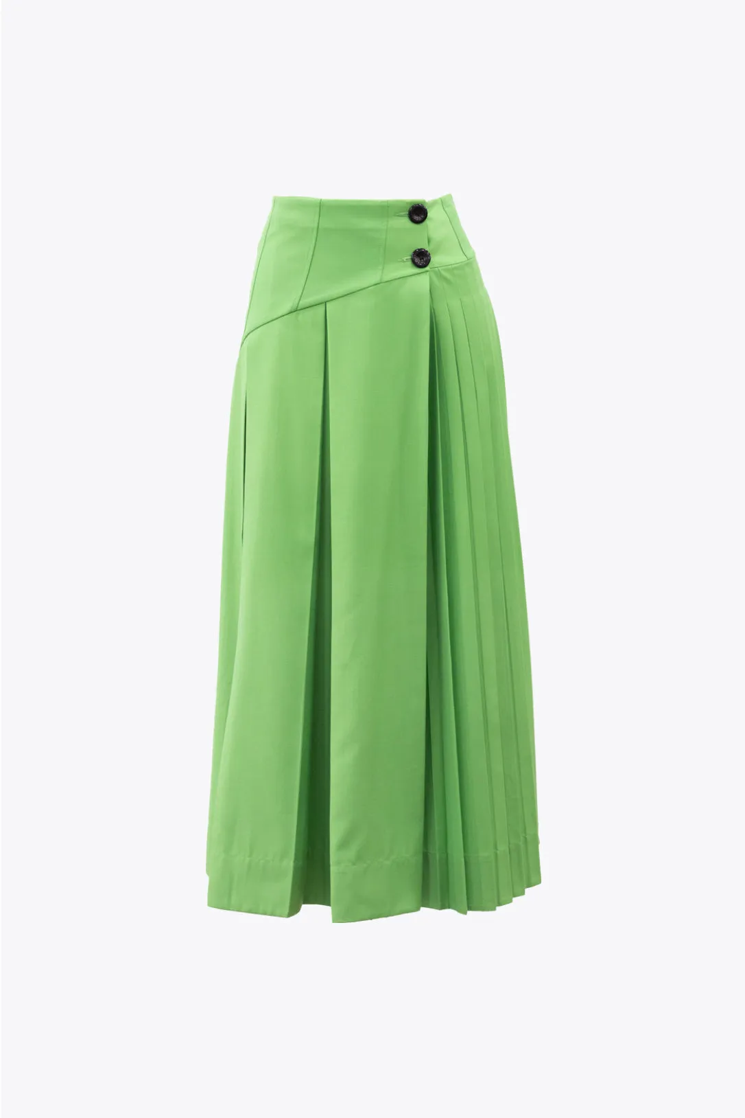 kelly green hand-pleated midi skirt