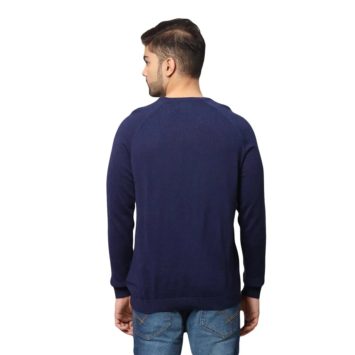 Men Blue Regular Fit Solid Acrylic Blend Full Sleeve V Neck Collar Sweaters