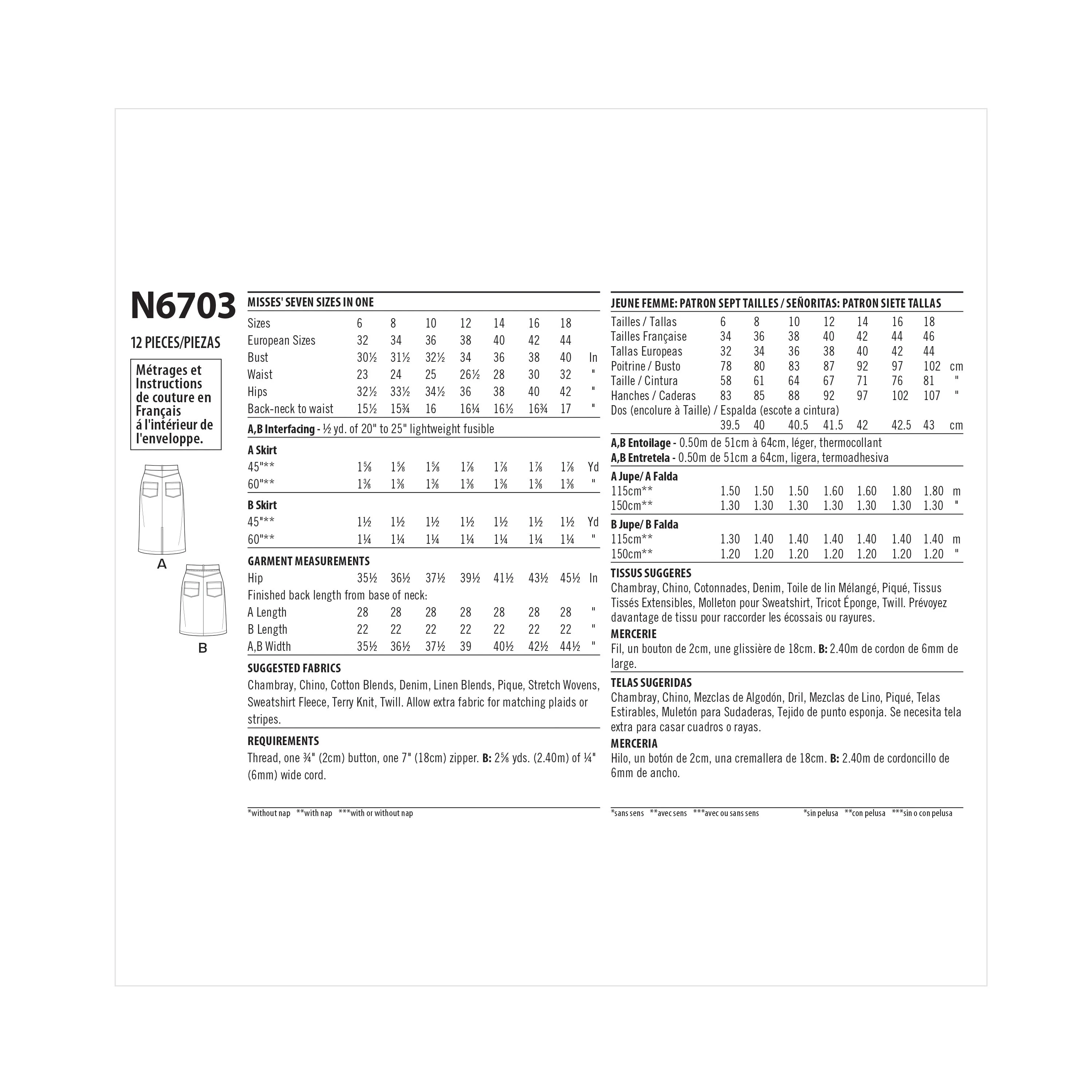 New Look Sewing Pattern N6703 - Misses' Skirts