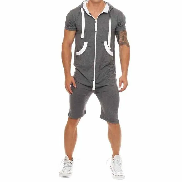 OLOEY men romper black camo mens sport suits cotton zip mens sweat suits one-piece tracksuit set male joggers sporting jumpsuits