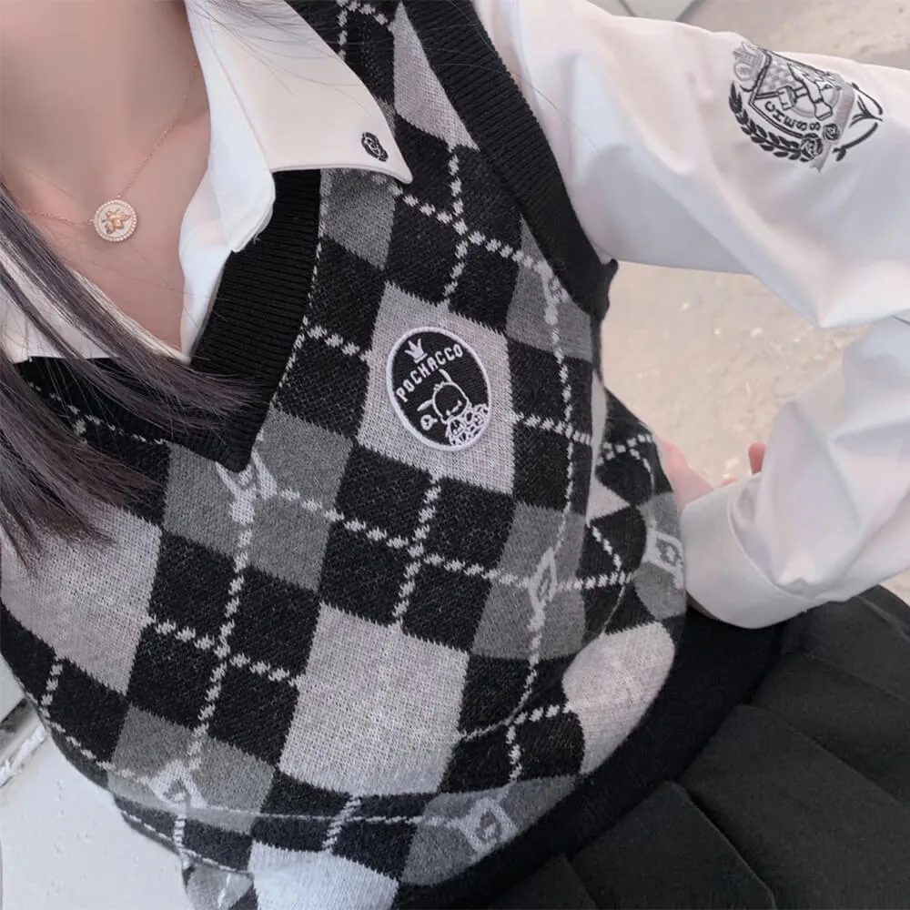 Pochacco Musical Note Argyle Patten Knit Vest