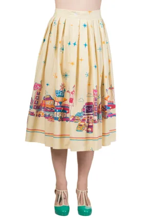 Retro inspired Star City Vintage Cinema Art Yellow Pleated midi skirt
