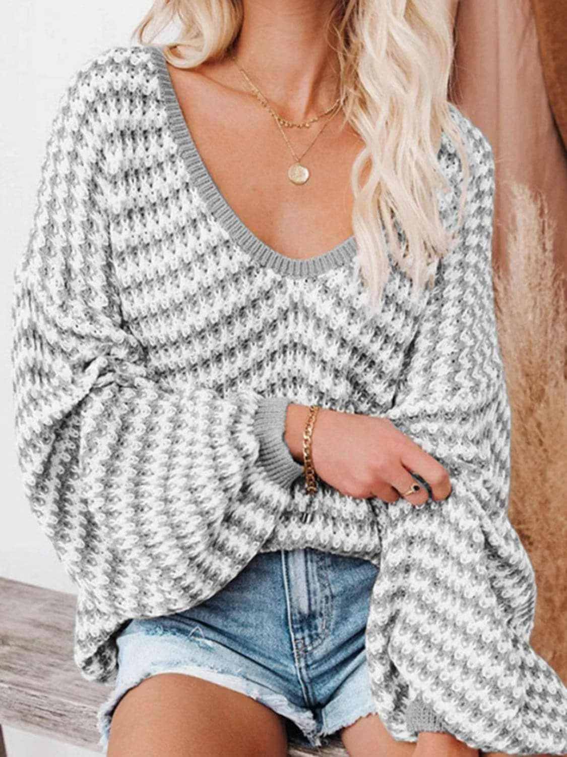 Striped V-Neck Drop Shoulder Sweater