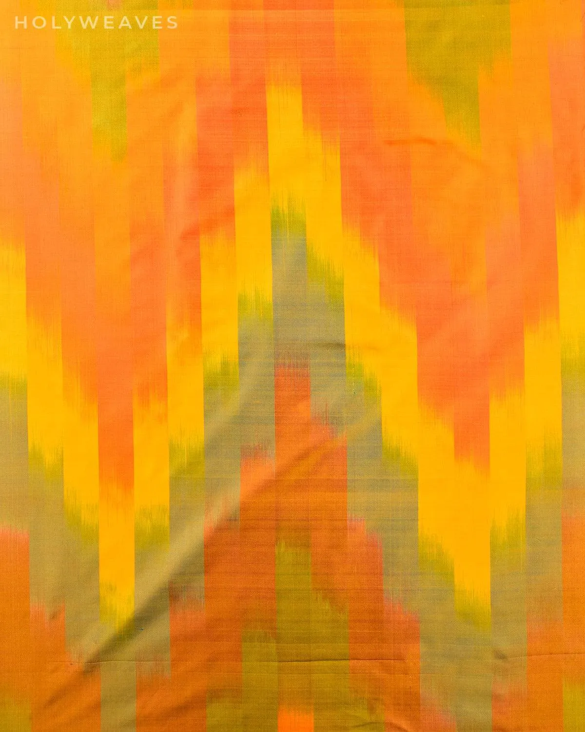 Vibgyor Yellow Banarasi Chevron Ikat Handwoven Katan Silk Fabric